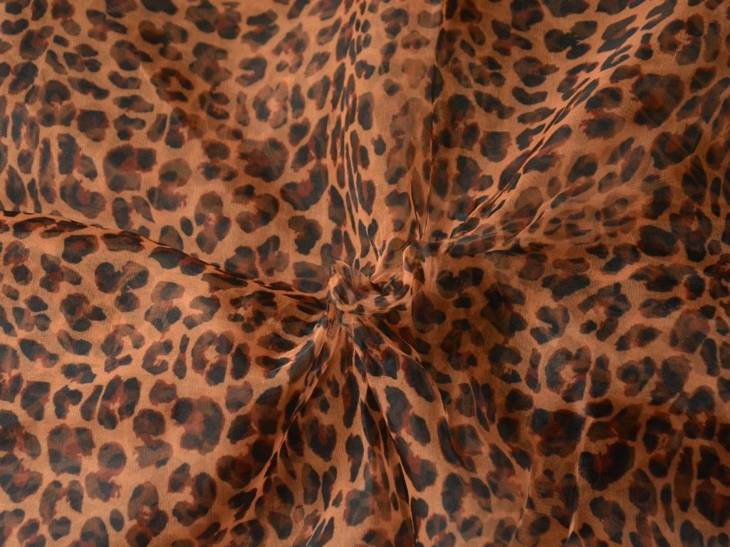 Light Brown Leopard Digital Printed Liquid Organza Fabric