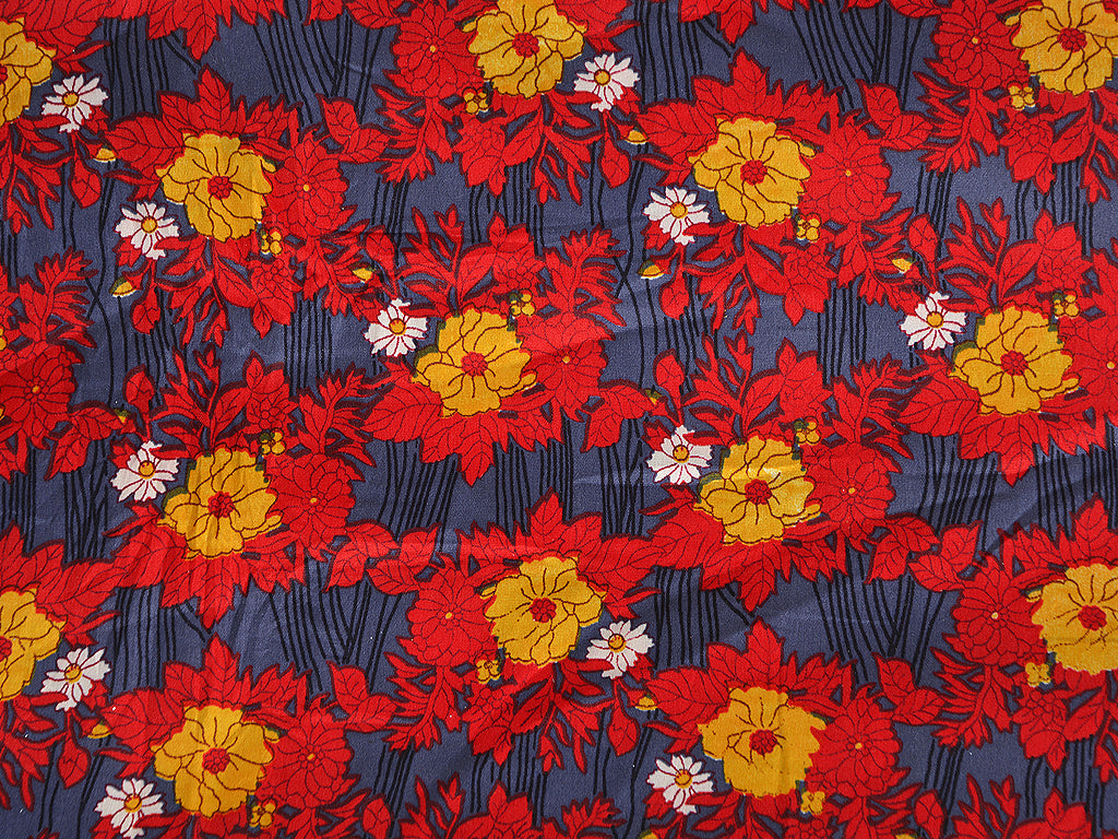 Red & Blue Floral Digital Printed Premium Crepe Fabric