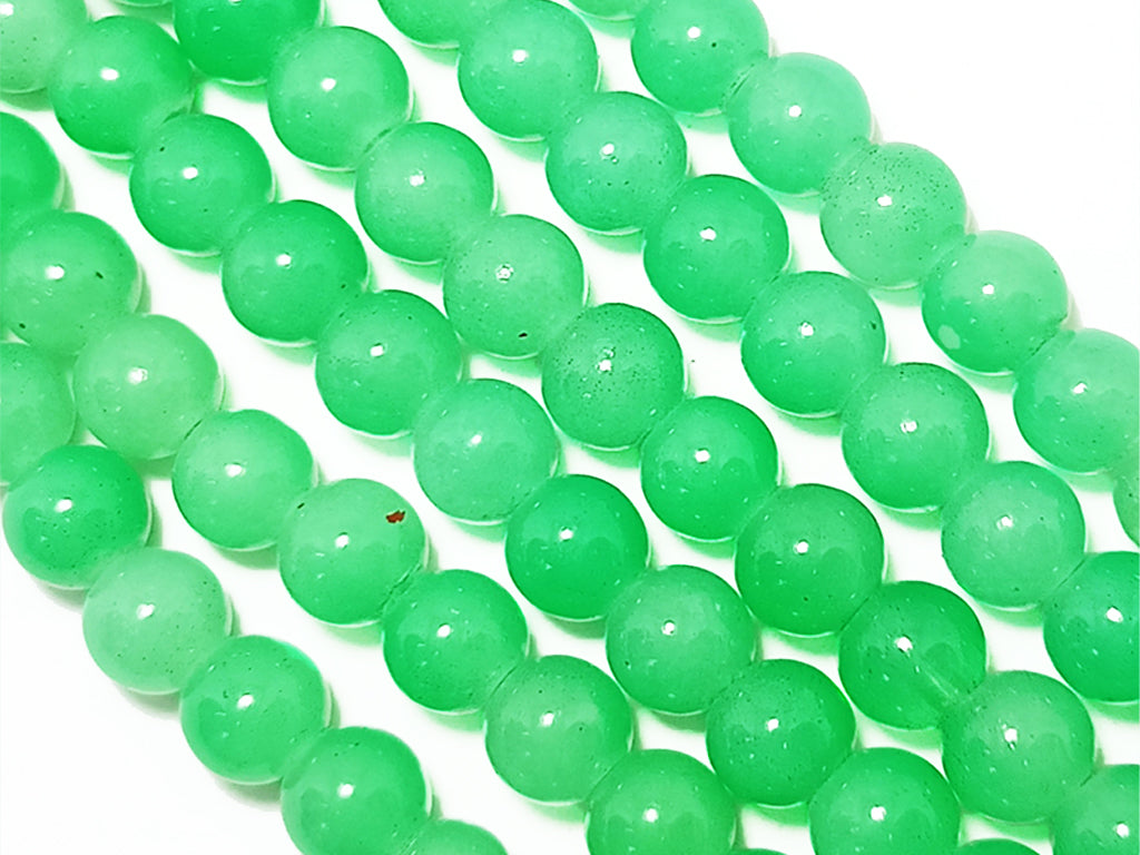 Green Glossy Spherical Glass Pearls Beads