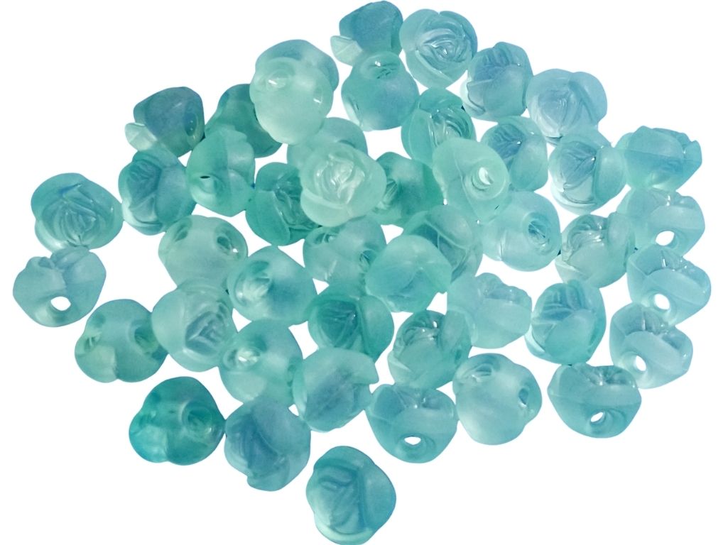Teal Matte Finish Rose Shaped Acrylic Beads with Back Hole