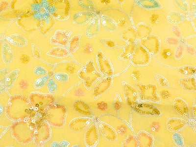 Cream  Pure Viscose Georgette With Sequins Embroidered Fabric