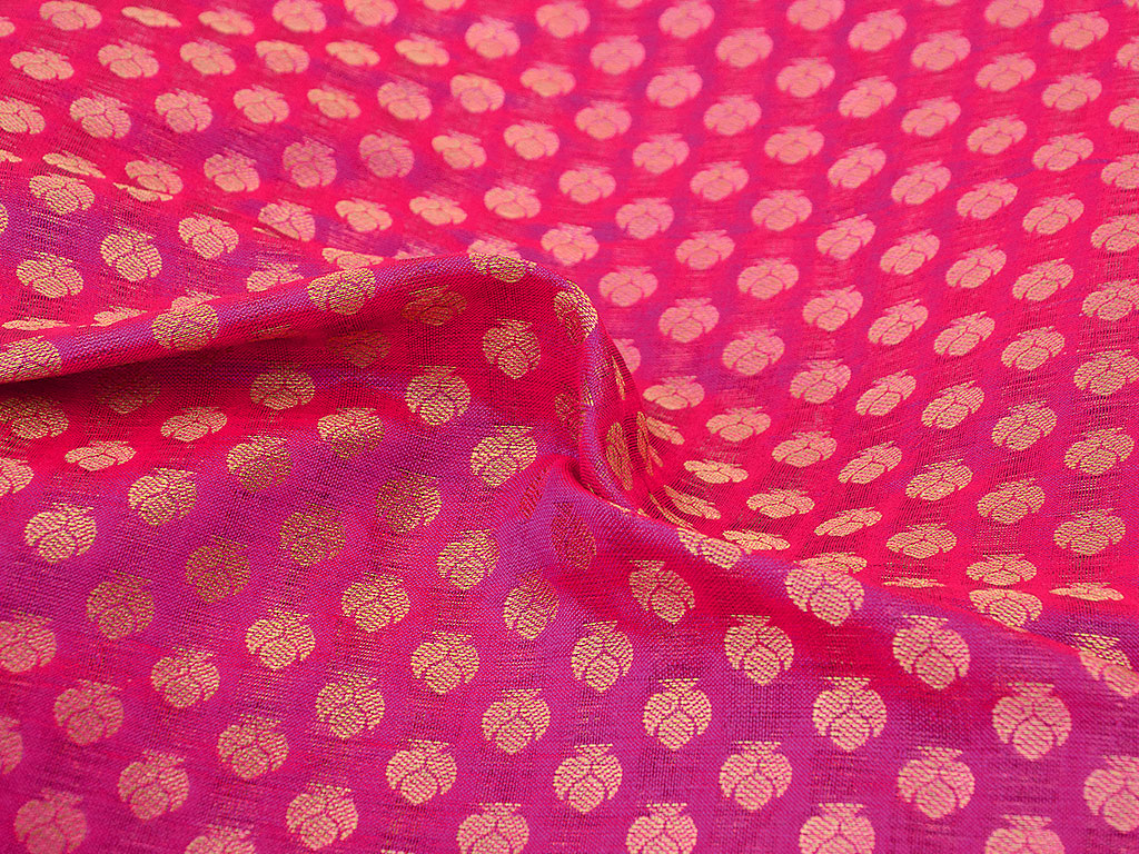 Dark Pink Motifs Semi Banarasi Brocade Fabric