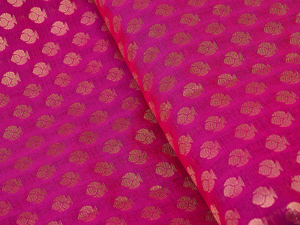 Dark Pink Motifs Semi Banarasi Brocade Fabric