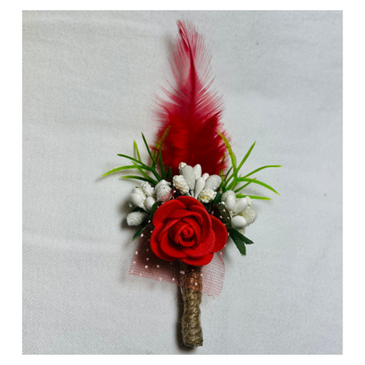 Red Faux Feather Flower Brooch ( Wholesale )