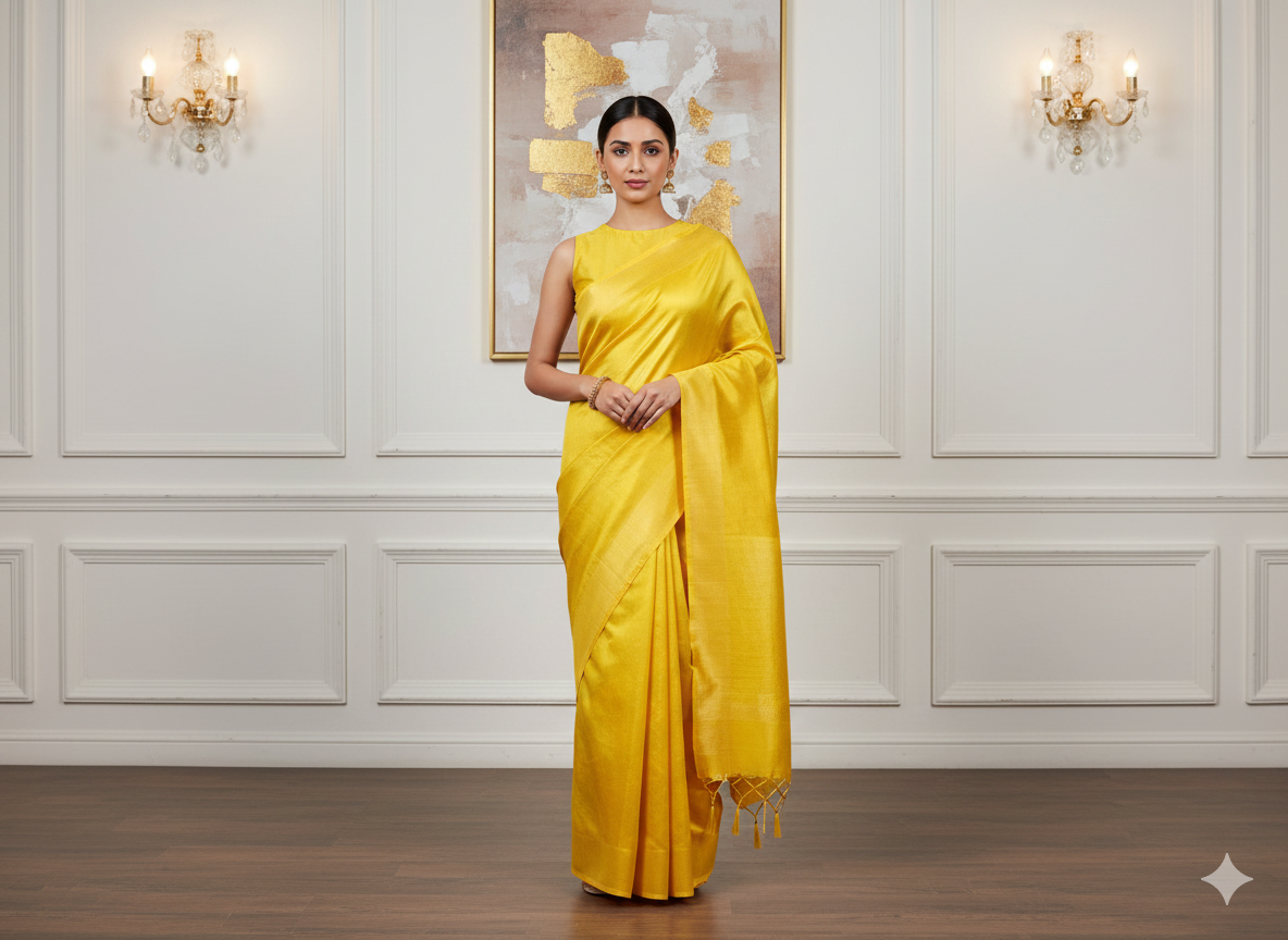Yellow Plain Bangalore Raw Silk Fabric  (Wholesale)