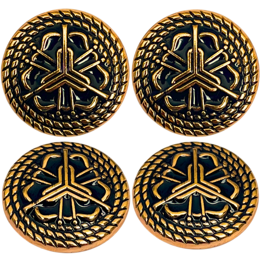 Black & Golden Regal Floral Motif Antique Design Round Shank Metal Button