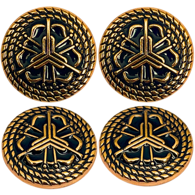 Black & Golden Regal Floral Motif Antique Design Round Shank Metal Button