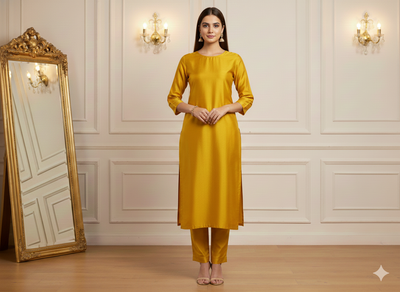 Yellow Plain Bangalore Raw Silk Fabric  (Wholesale)