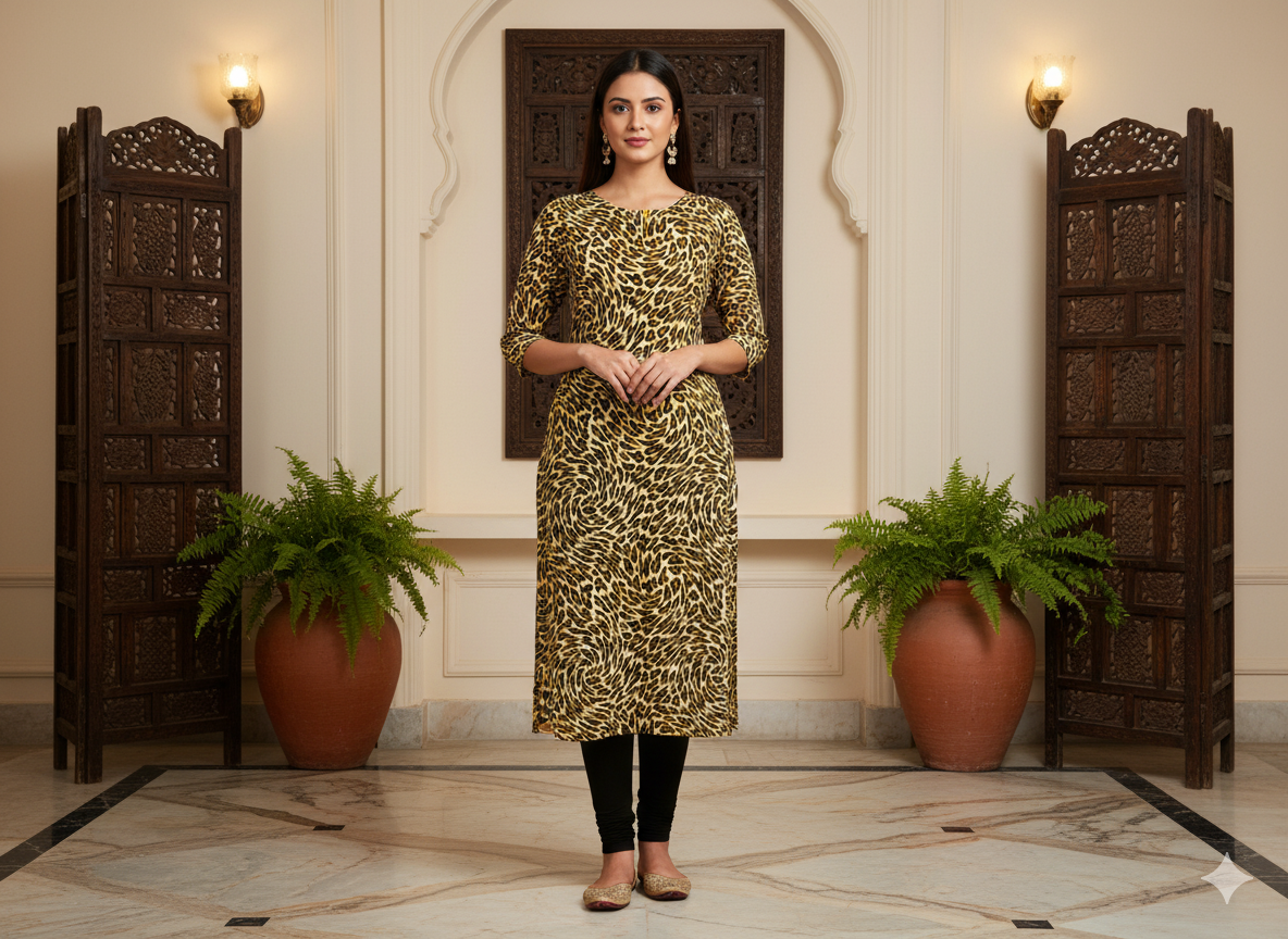 Cream Leopard Digitally Printed Butter Crepe Fabric