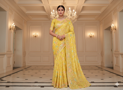 Cream  Pure Viscose Georgette With Sequins Embroidered Fabric