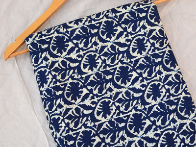 Royal Blue Handblocked Pure Mul Mul Cotton Fabrics