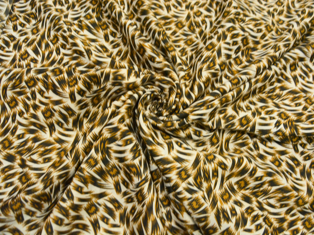 Cream Leopard Digitally Printed Butter Crepe Fabric