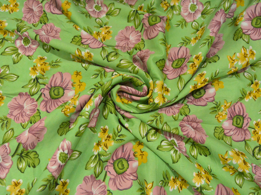 Light Green Floral Digitally Printed Butter Crepe Fabric