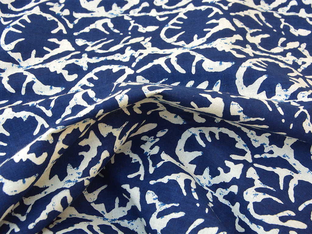 Royal Blue Handblocked Pure Mul Mul Cotton Fabrics