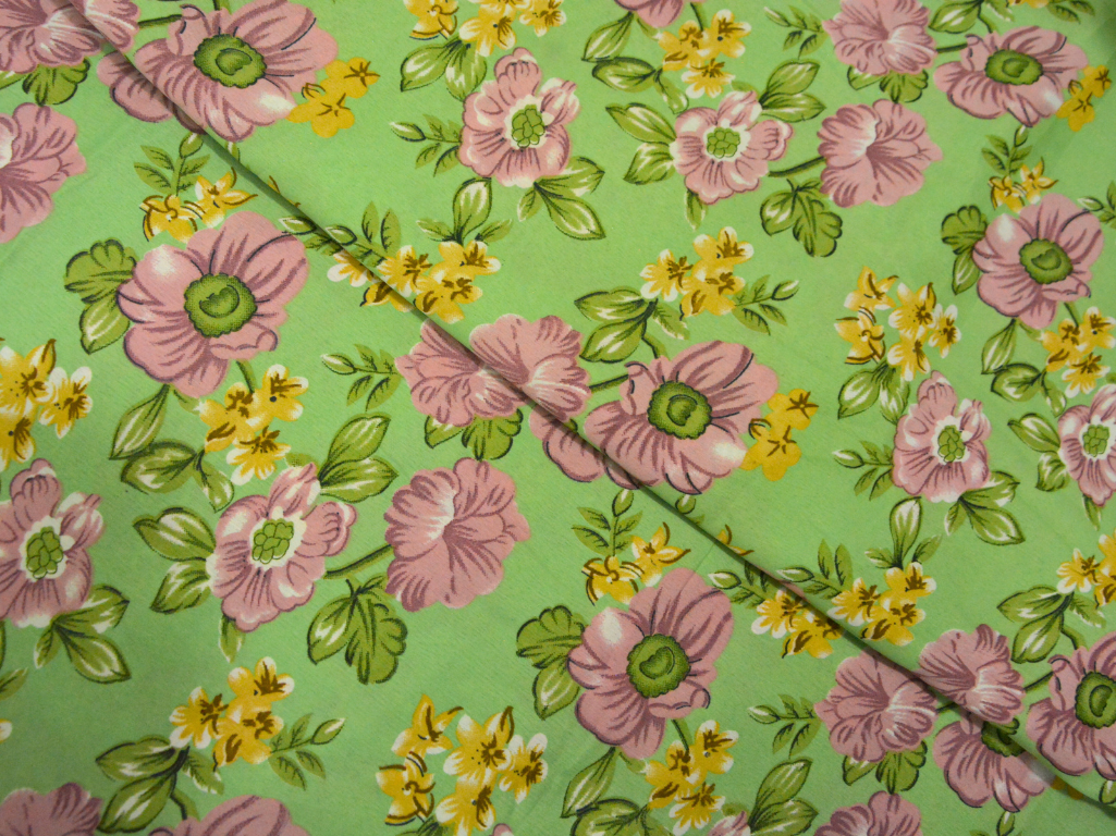 Light Green Floral Digitally Printed Butter Crepe Fabric