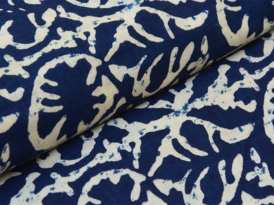 Royal Blue Handblocked Pure Mul Mul Cotton Fabrics