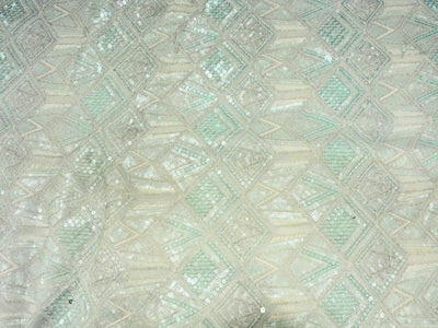 Off White Dyed Viscose Georgette With Sequins Embroidered Fabric