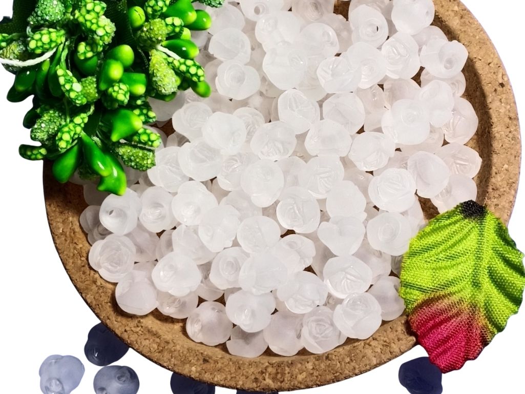 White Matte Finish Rose Shaped Acrylic Beads with Back Hole