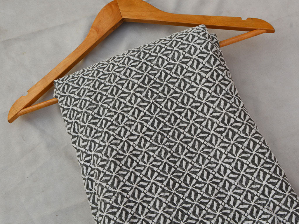 Gray Geometric Light Thread Embroidered Premium Georgette Fabric