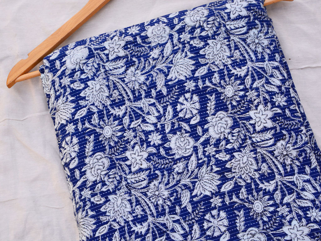 Royal Blue Floral Pure Cotton Kantha Fabric