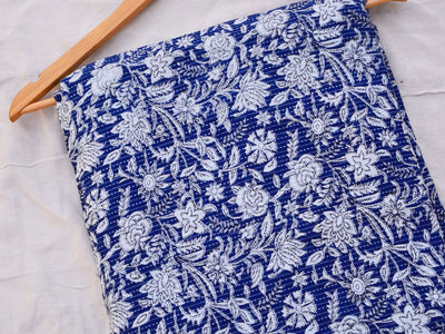 Royal Blue Floral Pure Cotton Kantha Fabric