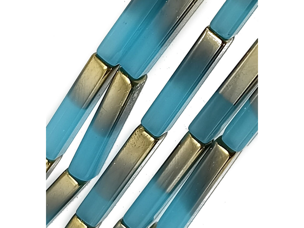 Blue & Golden Cuboid Dual Tone Glass Beads