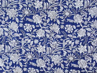 Royal Blue Floral Pure Cotton Kantha Fabric