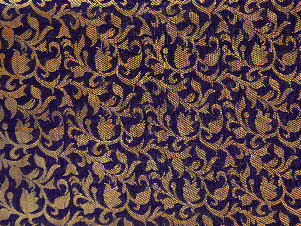 Purple Floral Semi Banarasi Brocade Fabric