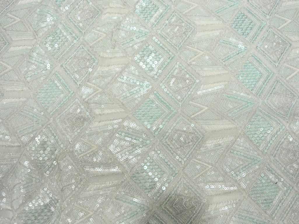 Off White Dyed Viscose Georgette With Sequins Embroidered Fabric