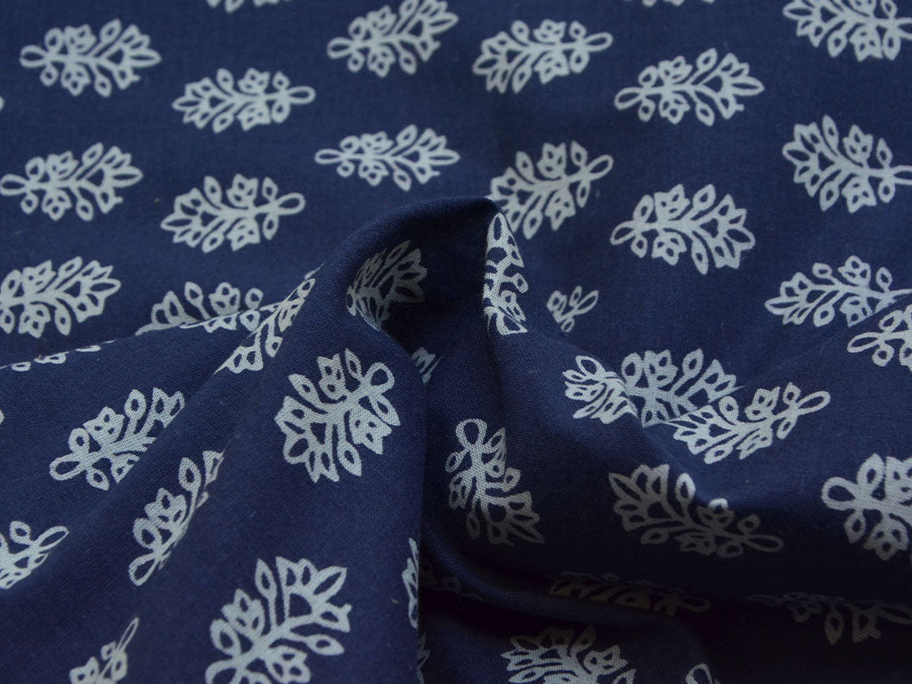 Royal Blue Floral Pure Cotton Fabric