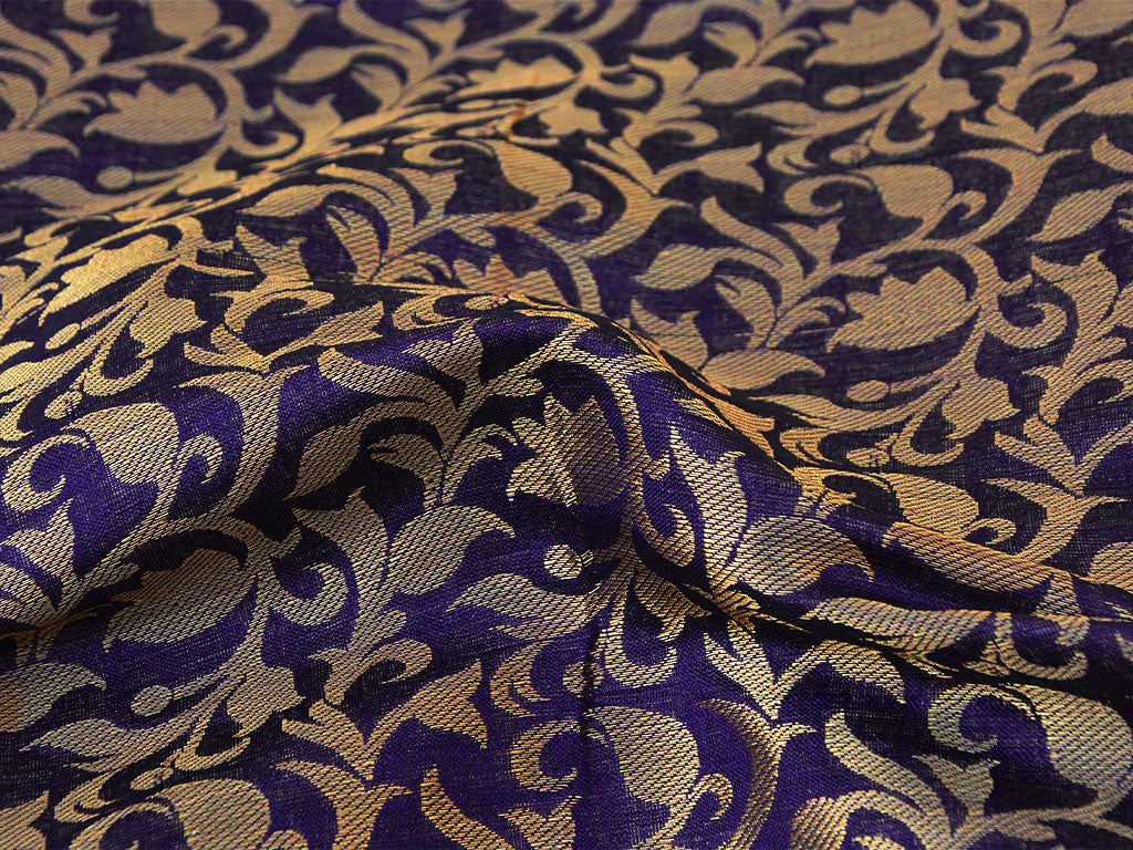 Purple Floral Semi Banarasi Brocade Fabric