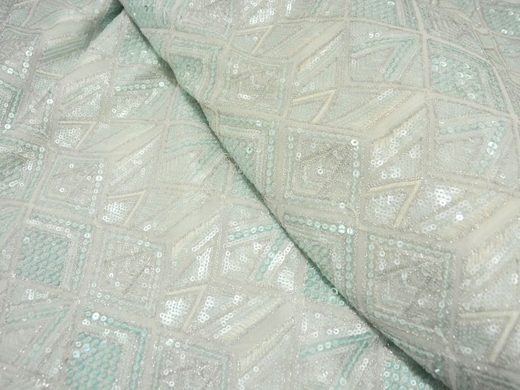 Off White Dyed Viscose Georgette With Sequins Embroidered Fabric