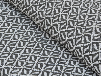 Gray Geometric Light Thread Embroidered Premium Georgette Fabric