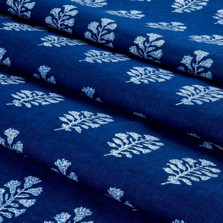 Navy Blue & White Floral Printed Pure Cotton Fabric