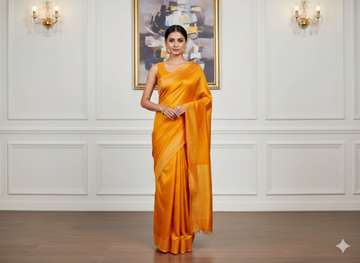Golden Orange Plain Bangalore Raw Silk Fabric  (Wholesale)