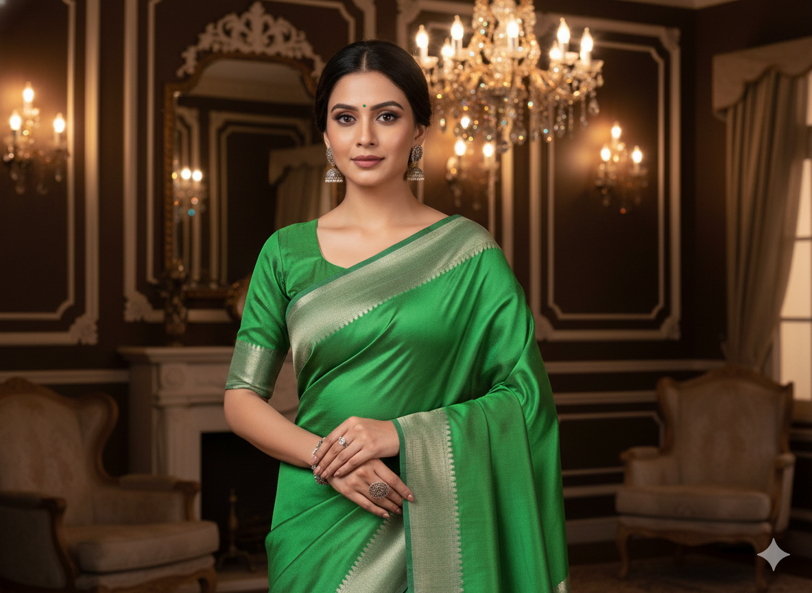 वन हरा सादा शुद्ध विस्कोस गाजी रेशम कपड़ा