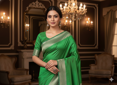 वन हरा सादा शुद्ध विस्कोस गाजी रेशम कपड़ा