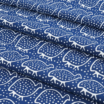 Navy Blue Quirky Printed Cotton Rayon Fabric