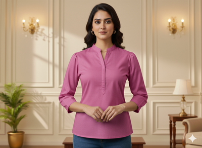 मैजेंटा गुलाबी सादा ग्लेज्ड कॉटन कपड़ा