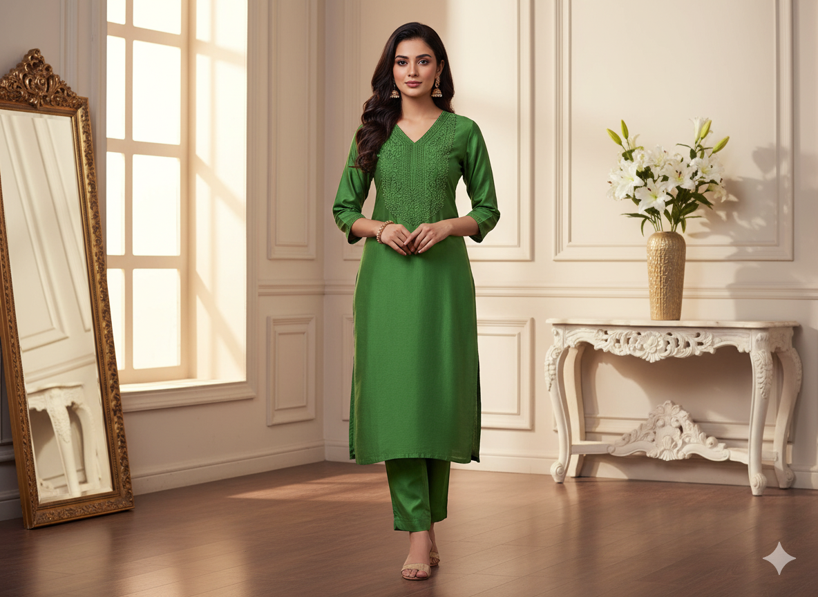 वन हरा सादा शुद्ध विस्कोस गाजी रेशम कपड़ा