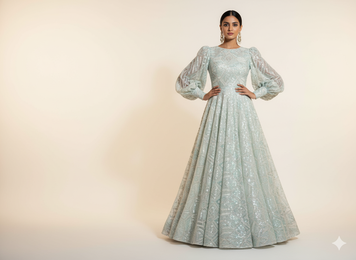 Off White Dyed Viscose Georgette With Sequins Embroidered Fabric