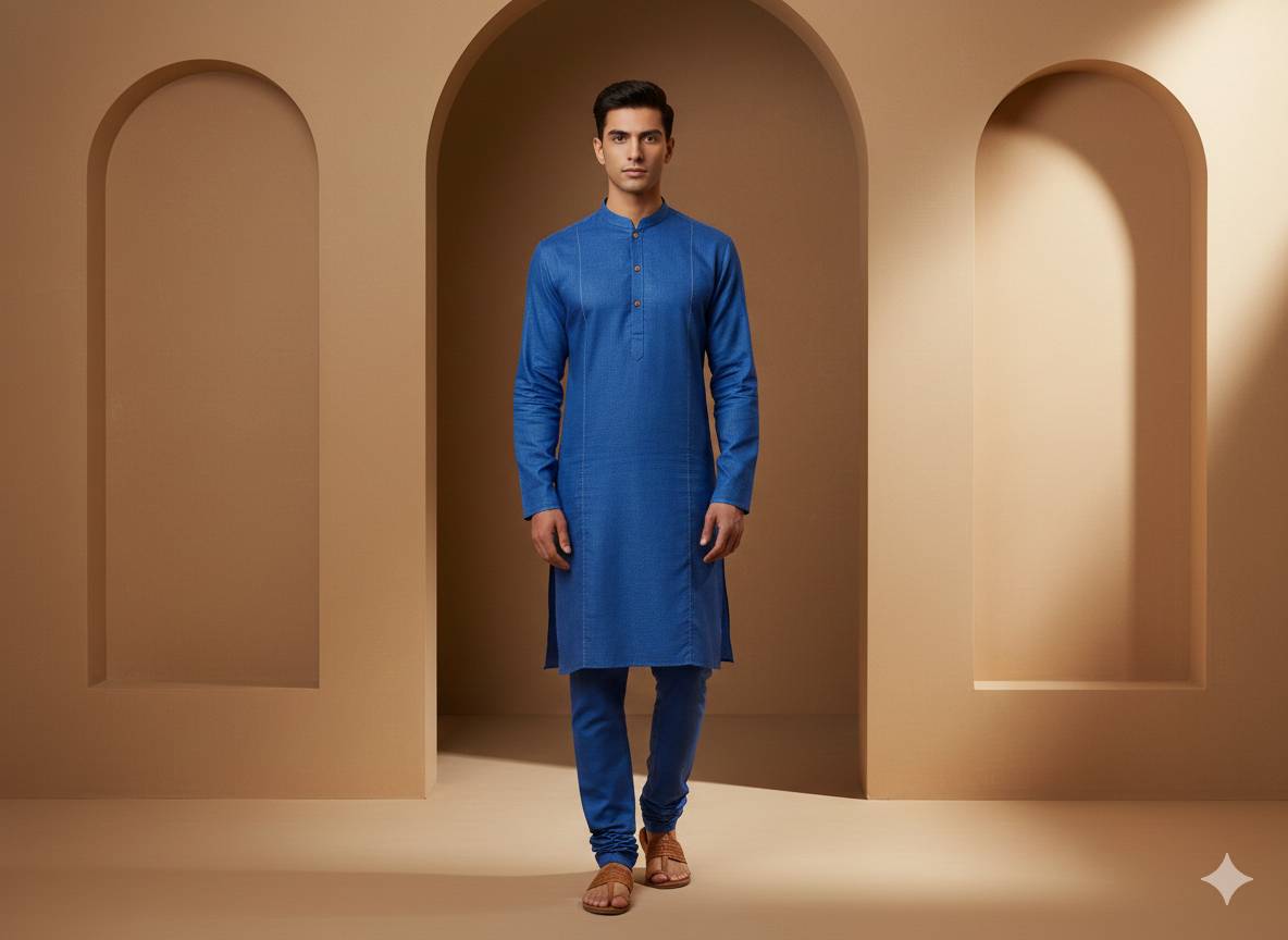 रॉयल ब्लू प्लेन कॉटन लिनन फ़ैब्रिक