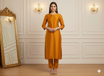 Golden Orange Plain Bangalore Raw Silk Fabric  (Wholesale)