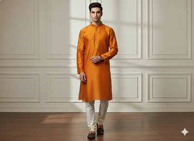 Golden Orange Plain Bangalore Raw Silk Fabric  (Wholesale)