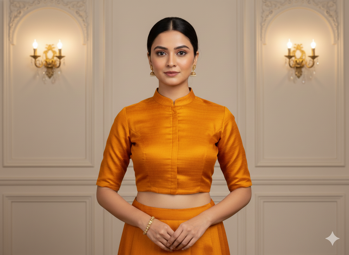 Golden Orange Plain Bangalore Raw Silk Fabric  (Wholesale)