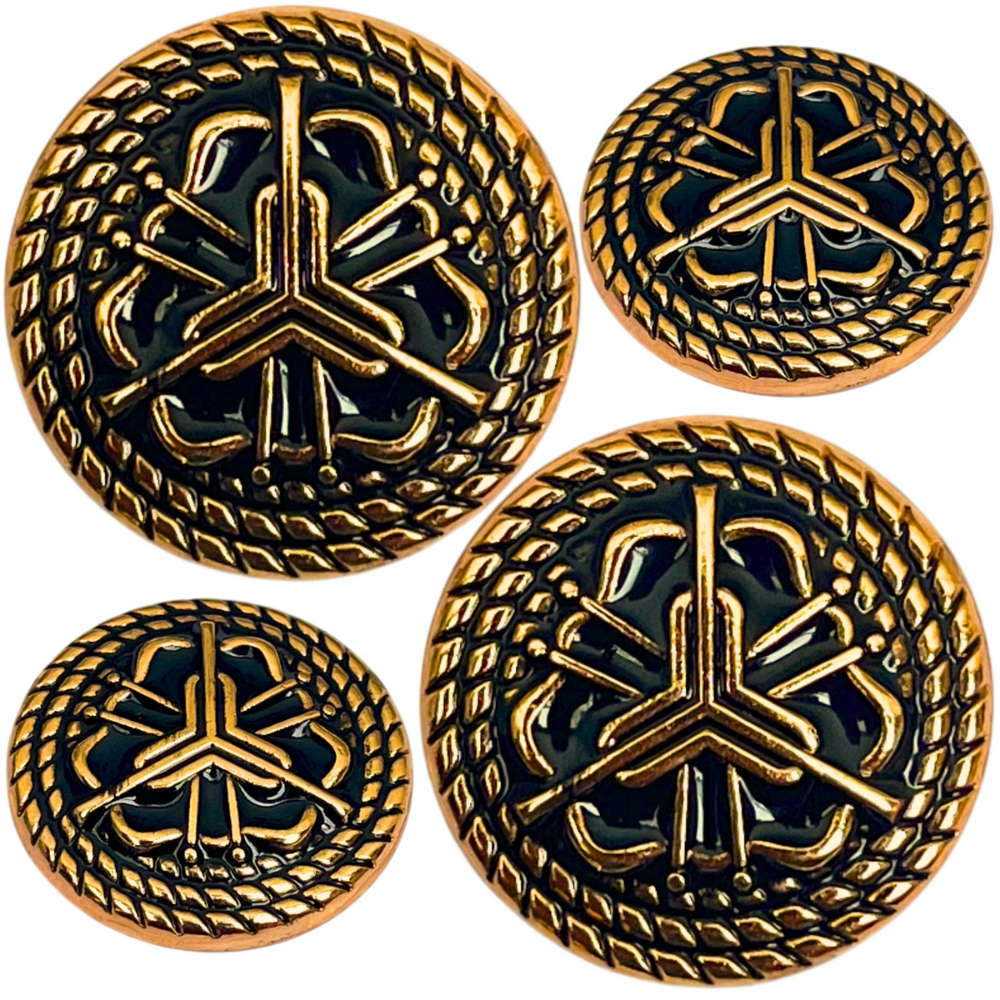 Black & Golden Regal Floral Motif Antique Design Round Shank Metal Button