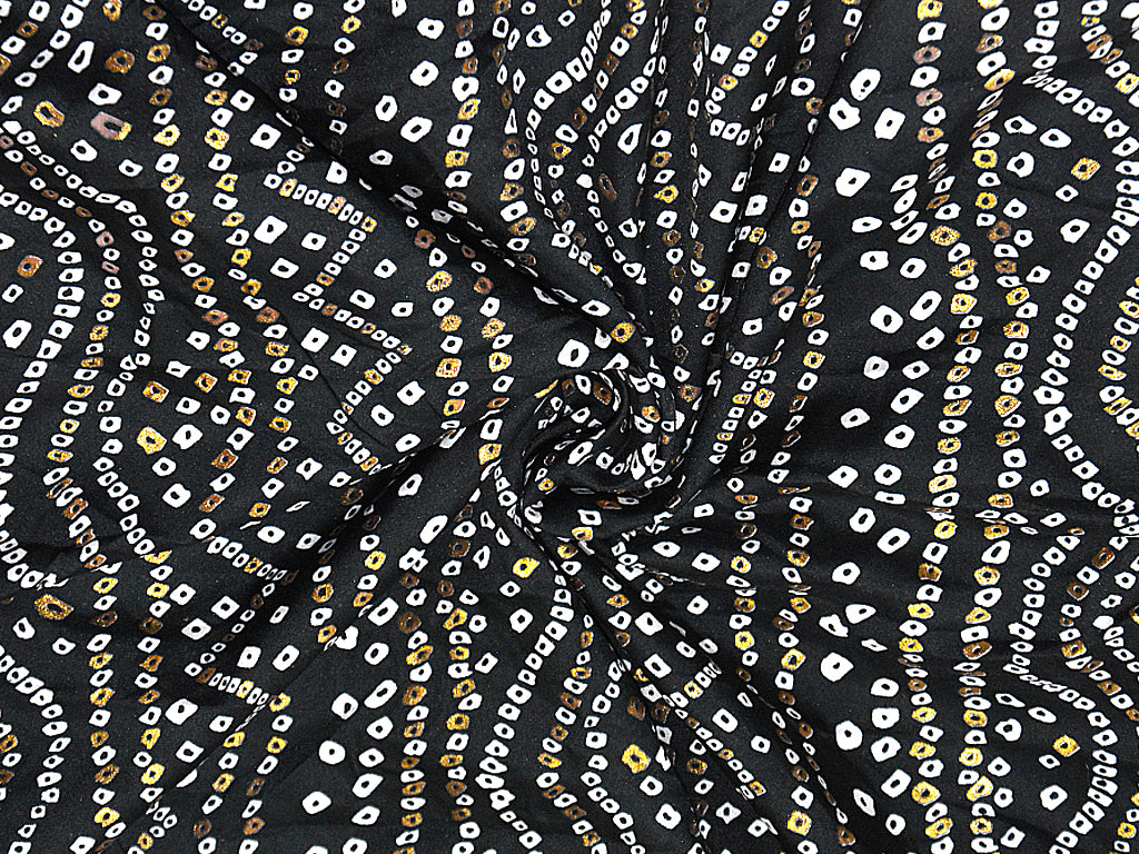 Black Traditional Bandhani Printed Pure Cotton Fabric