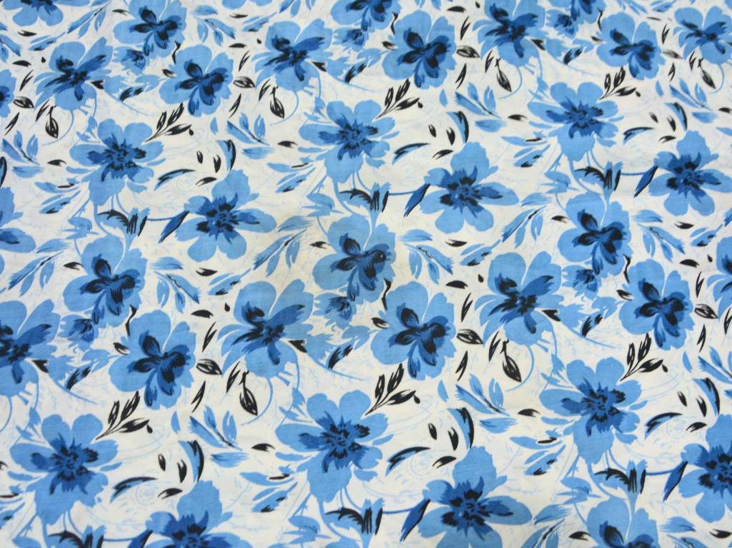White Floral Digitally Printed Butter Crepe Fabric