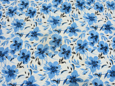 White Floral Digitally Printed Butter Crepe Fabric