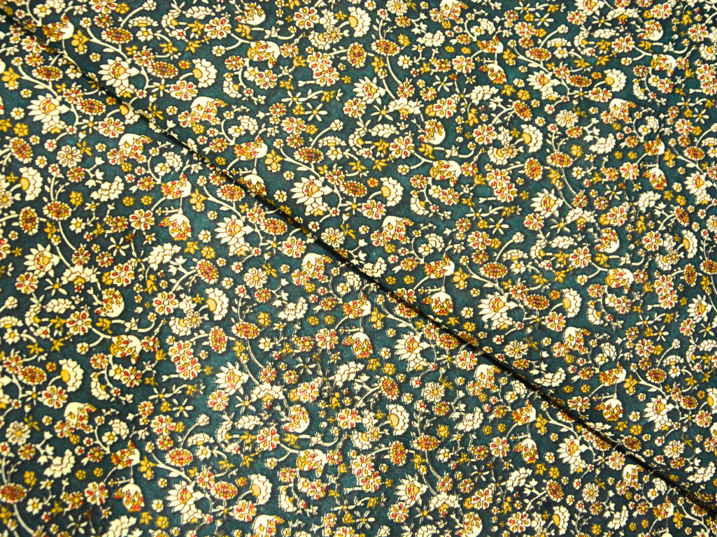 Deep Green Floral Digitally Printed Butter Crepe Fabric